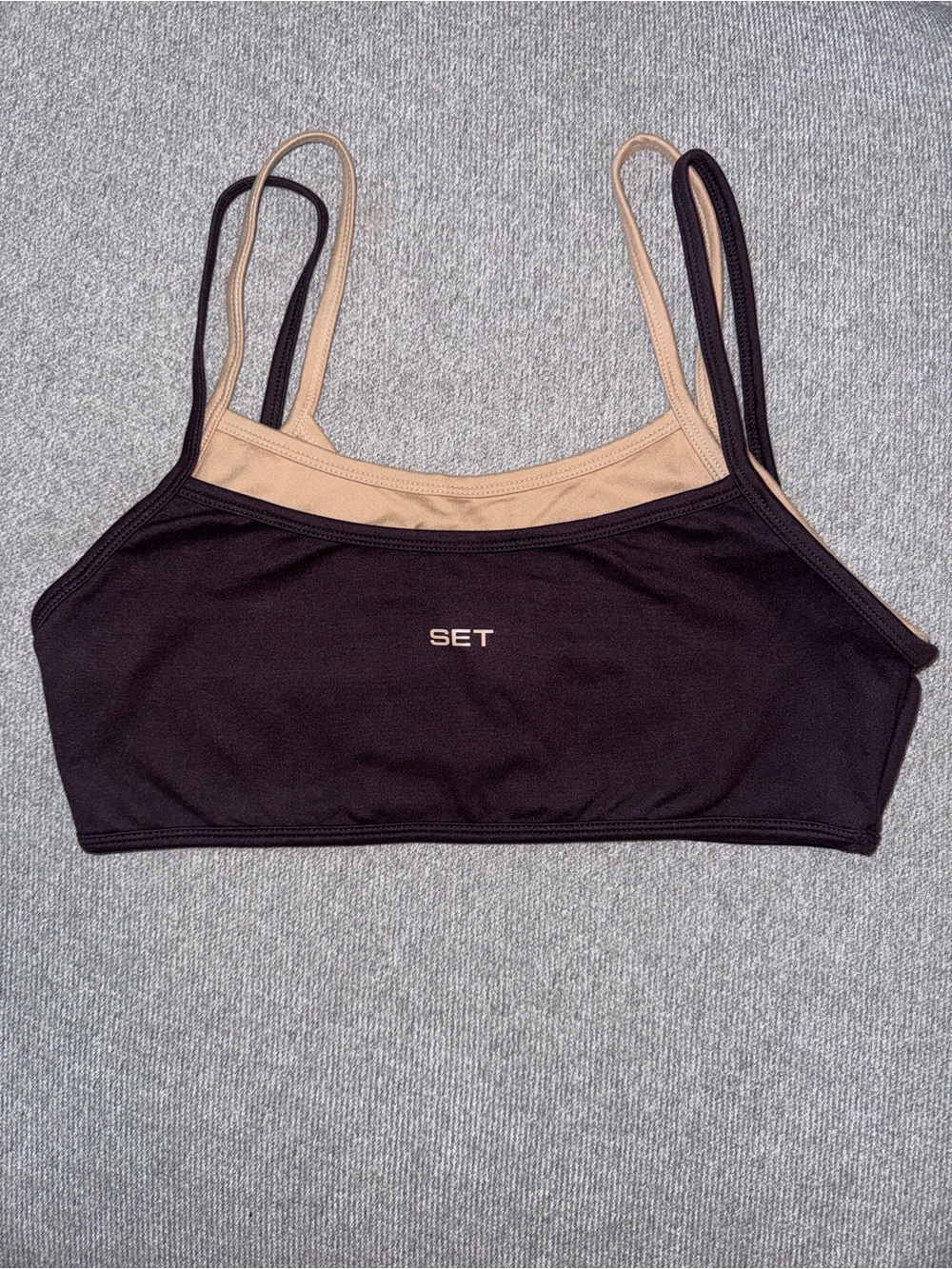SET ACTIVE formcloud Women's Double-Strap Bralette in BROWN and TAN